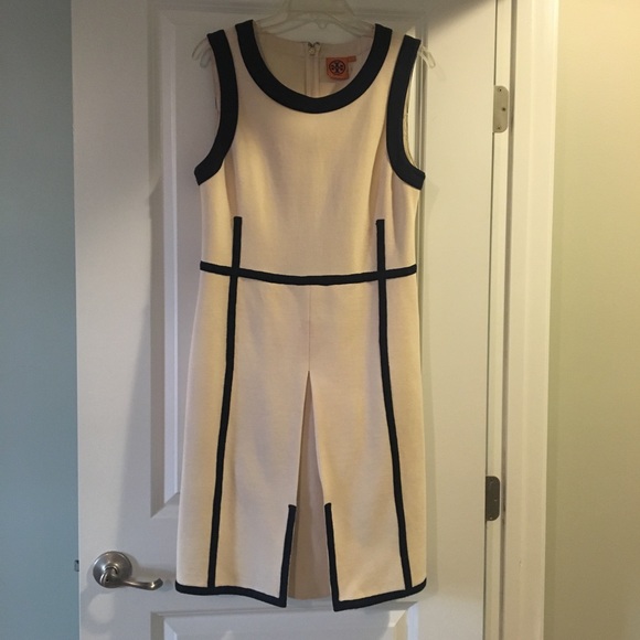 cream and navy dress